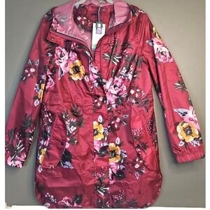 Joules Raincoat Recycled Red Pink Floral Size 4 NWT